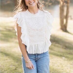 Joie Ivory Lace Ruffle Blouse